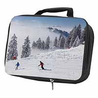 Snow Ski Skiers on Mountain Black Insulated School Lunch Box/Picnic Bag