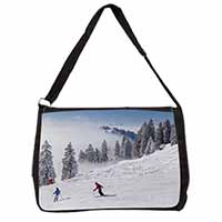 Snow Ski Skiers on Mountain Large Black Laptop Shoulder Bag School/College