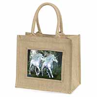 White Unicorns Natural/Beige Jute Large Shopping Bag