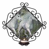 White Unicorns Wrought Iron Wall Art Candle Holder