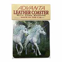 White Unicorns Single Leather Photo Coaster