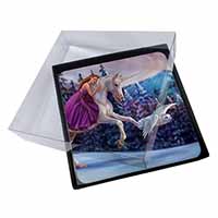4x Unicorn, Owl & Fairy Picture Table Coasters Set in Gift Box