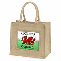 Wales Cymru Welsh Gift Natural/Beige Jute Large Shopping Bag