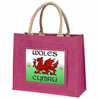 Wales Cymru Welsh Gift Large Pink Jute Shopping Bag