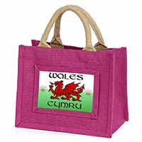 Wales Cymru Welsh Gift Little Girls Small Pink Jute Shopping Bag