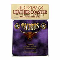 Taurus Star Sign Birthday Gift Single Leather Photo Coaster