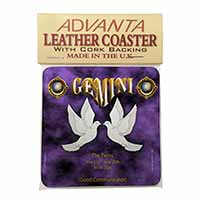 Gemini Star Sign Birthday Gift Single Leather Photo Coaster
