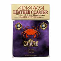 Cancer Star Sign Birthday Gift Single Leather Photo Coaster