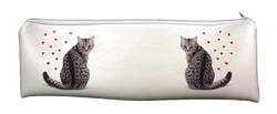 Silver Tabby Cat+Hearts Large PVC Cloth School Pencil Case