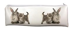 Kitten and Rabbit Large PVC Cloth School Pencil Case Cat