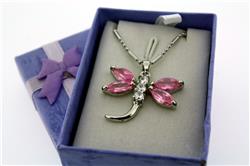 Pink Dragonfly Necklace on 18" Rhodium Plate Neck Chain