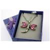 Pink Dragonfly Necklace on 18" Rhodium Plate Neck Chain