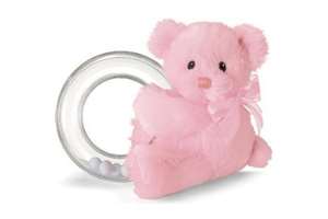 Pink Baby Teething Ring with Detachable Teddy Bear Gift