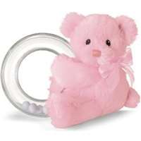 Pink Baby Teething Ring with Detachable Teddy Bear Gift