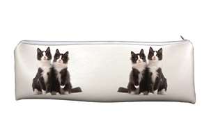 Black and White Kittens Large PVC Cloth School Pencil Case Cat