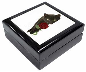 Black Kitten with Red Rose