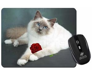 Birman Cat with Red Rose