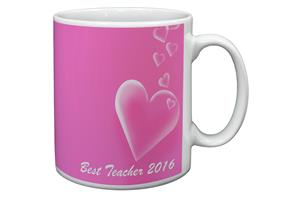 Pink Hearts "Best Teacher 2016" Sentiment 11oz Ceramic Mug Gift