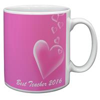 Pink Hearts "Best Teacher 2016" Sentiment 11oz Ceramic Mug Gift