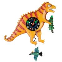 Dinosaur with Prehistoric Bird Pendulum Wall Clock Boys Bedroom Gift P9006