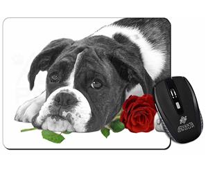 Boxer Puppy with Red Rose