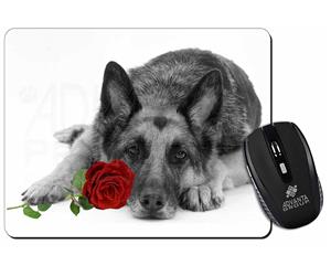 German Shepherd with Red Rose