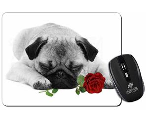 Pug (B+W Photo) with Red Rose