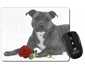 Staff Bull Terrier Dog (B+W) with Red Rose