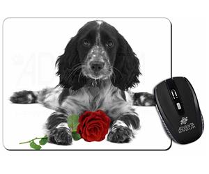 Cocker Spaniel (B+W) with Red Rose