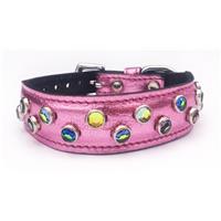 Pink Leather with Jewels Dog/Cat Collar Fits Neck 7"-8.5"