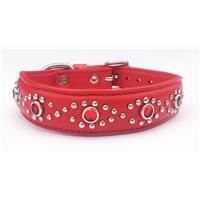 Medium Jewelled Red Leather Dog Collar, Fits Neck Size; 11-12" 3338