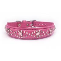 Small Pink Leather Cat or Dog Collar With Jewels, Fits Neck 9-10.5"