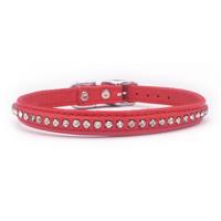 Diamante Red Leather Cat or Puppy Dog Collar, Fits Neck Size; 9-10.5"