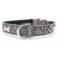 Medium Jewelled Silver Snakeskin Print Dog Collar, Fits Neck Size; 12.5-16"