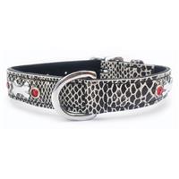 Small/Medium Silver Snakeskin Jewelled Dog Collar, Fits Neck Size; 11-13.5" 