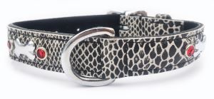 Silver Snakeskin Print Jewelled Dog Collar Neck Size 16