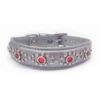 Silver Grey Leather+Jewels Dog/Cat Collar Neck Size 11"