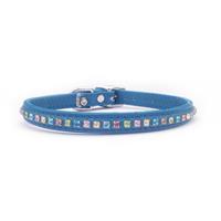 Diamante Blue Leather Cat or Small Dog Collar, Fits Neck Size: 11"-12.5"