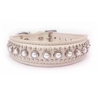 Small Real Leather Pearl Dog Collar, Fits Neck 9"-10"