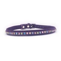 Diamante Purple Leather Cat or Small Dog Collar, Fits Neck Size: 11-12.5" CAT002