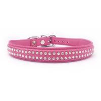 Diamante Hot Pink Leather Dog Collar Fits Neck Size: 11"-12.5"