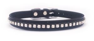 Diamante Black Leather Cat or Puppy Dog Collar, Fits Neck Size; 9-10.5" CAT1