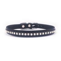 Diamante Black Leather Cat or Puppy Dog Collar, Fits Neck Size; 9-10.5" CAT1