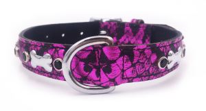 Pink/Purple Leather Snakeskin Dog Collar Fits Neck: 11"-13"