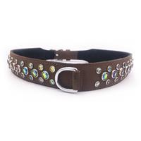 Brown Real Leather+Jewels Dog Collar Neck 11"-13" Pet G