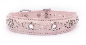 Small Baby Pink Leather Almond Shape Jewelled Pet Collar