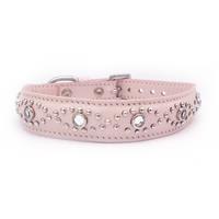 Small Baby Pink Leather Almond Shape Jewelled Pet Collar