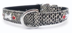 Small/Medium Jewelled Snakeskin Print Dog Collar, Fits Neck Size; 11-13.5"