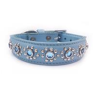 Small Blue Leather Cat or Dog Collar With Blue Jewels, Fits Neck: 7.5"-8.5"