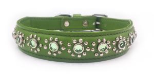 Small Green Leather Puppy Dog/Cat Collar+Jewels Fits Neck 7"-8.5"